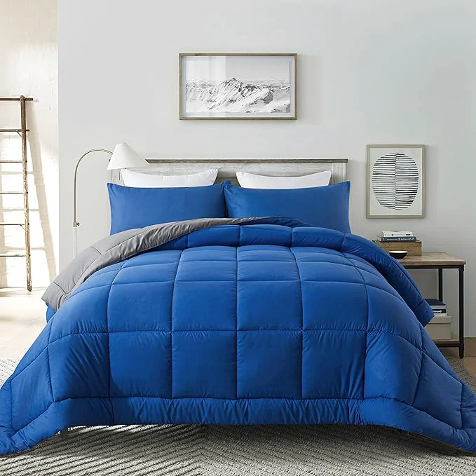 Fine DOWNCOOL King Size Comforter Set -All Season Bedding Comforters Sets with 2 Pillow Cases -3 Pieces Bed Set Down King Bedding Set -Blue Grey King Comforter Set 102 quot x90 quot Secure