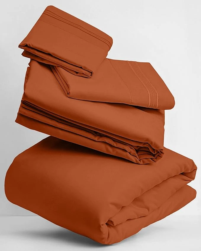 Clean Mellanni Twin Sheets Set – 3 PC Iconic Collection Bedding – Hotel Luxury Extra Soft Cooling Bed Sheets – Wrinkle Fade Stain Resistant Twin Terracotta Proven