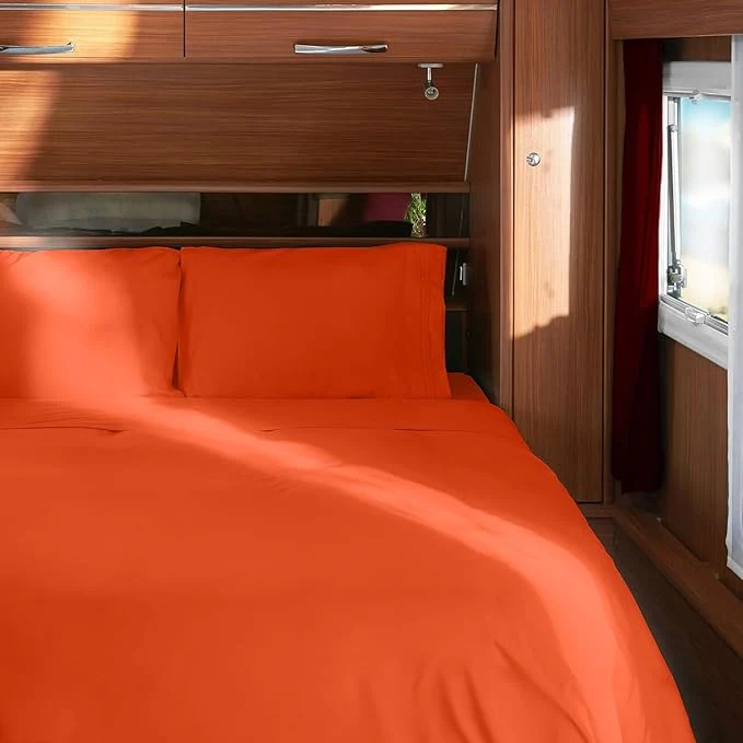 High-Performance Mellanni RV Short Queen Sheets – 4 PC Iconic Collection Bedding – Hotel Luxury Extra Soft Cooling Bed Sheets – Deep Pocket up to 10 inch RV Short Queen Poppy Orange Fashionable