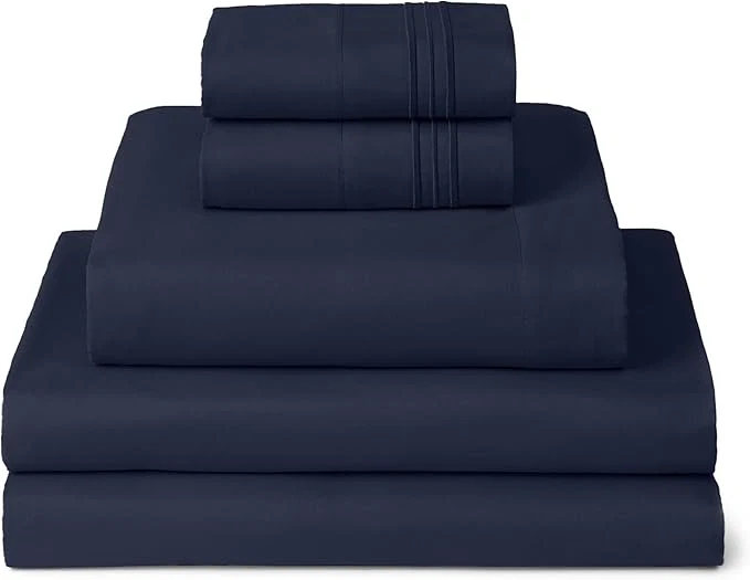 Unique Mellanni Split King Sheets Set – 5 PC Iconic Collection Bedding – Hotel Luxury Extra Soft Cooling Bed Sheets – Wrinkle Fade Stain Resistant Split King Navy Blue Minimalist
