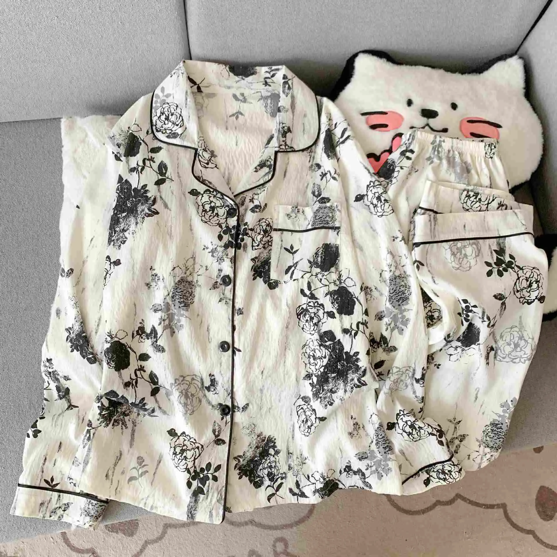 Powerful Ownkoti Ink Style Rose Print Loungewear Set First-Class