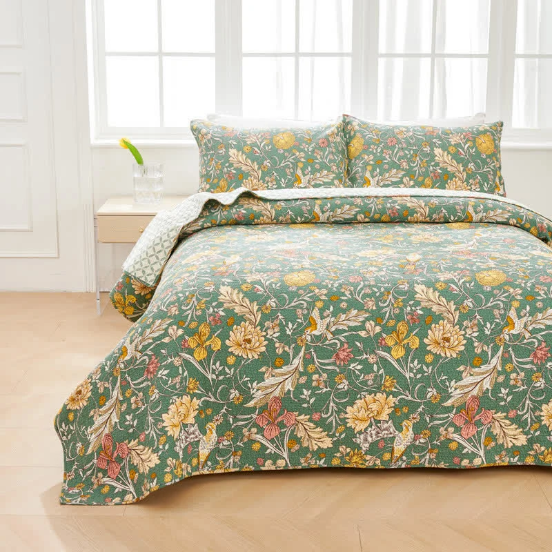 Soft Ownkoti William Morris Floral Quilted Bedspread Set 3PCS Recyclable