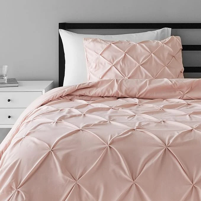Contemporary Amazon Basics 2-Piece All-Season Soft Down- Comforter Bedding Set Pinch Pleat Design with Piped Edges Twin TwinXL Blush Next-Generation