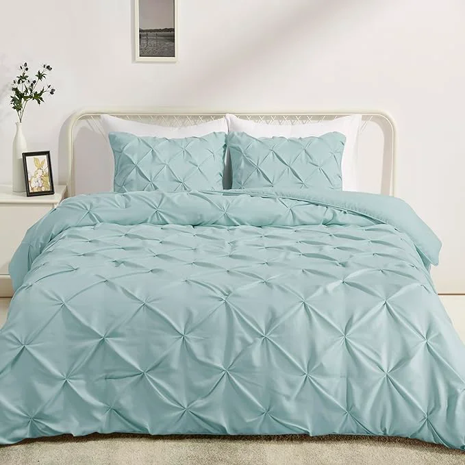 Enhanced Amazon Basics Lightweight Soft King Size Comforter Set All-Season Down- 3-Piece Bedding Pinch Pleat Design with Piped Edges Spa Blue Flexible