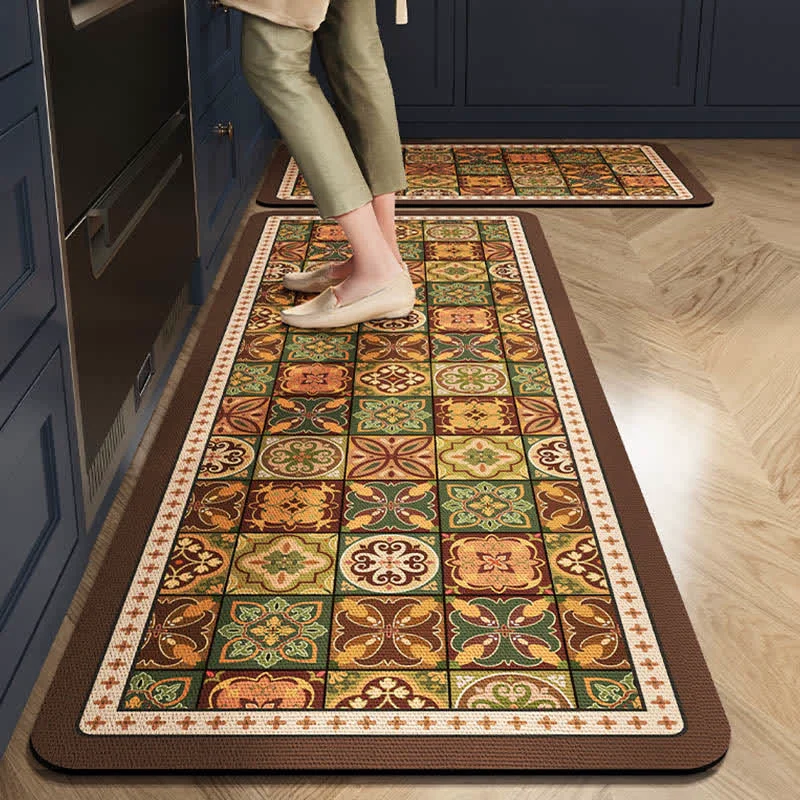 Sophisticated Ownkoti Retro Geometric Pattern Kitchen Rug Detailed