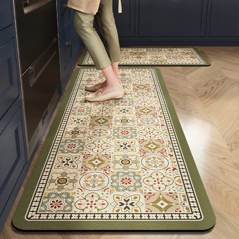 Consistent Ownkoti Retro Green Geometric Pattern Kitchen Rug Refined