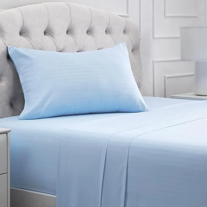 Sophisticated Mellanni Twin XL Sheets Set – 3 PC Iconic Collection Bedding – Hotel Luxury Extra Soft Cooling Bed Sheets – Wrinkle Fade Stain Resistant Twin Extra Long Striped Light Blue Solid