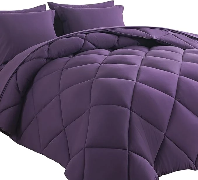 Sustainable Cosybay Bed in a Bag King Comforter Sets 7pcs All Season Solid Down Bedding Sets Purple with Comforter Pillow Shams Flat Sheet Fitted Sheet and Pillowcases Carefully Designed