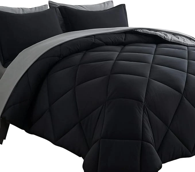 World-Class Cosybay Bed in a Bag Queen Reversible Comforter Sets 7pcs All Season Down Bedding Sets Black and Grey with Comforter Pillow Shams Flat Sheet Fitted Sheet and Pillowcase Innovative