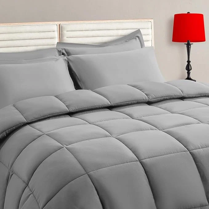 Efficient TAIMIT Grey Queen Size Comforter Set – 7 Pieces Bed in a Bag Bedding Sets with All Season Soft Quilted Warm Fluffy Reversible Comforter Flat Sheet Fitted Sheet 2 Pillow Shams 2 Pillowcases Gray High-Grade