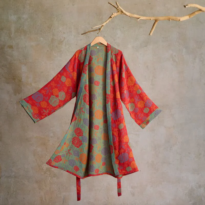 Fashionable Ownkoti Romantic Rose Cotton Gauze Kimono Robe Artisan