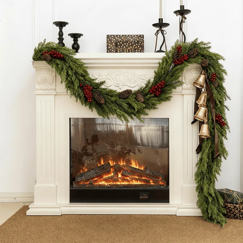 Smart Ownkoti Faux Cedar Pine Christmas Garland with Red Berries Fine