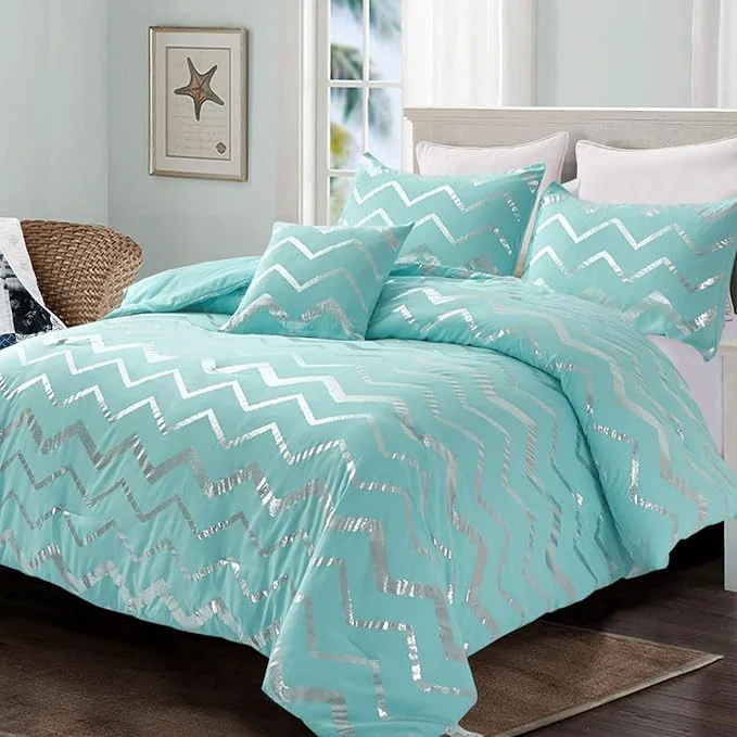 Superior Menghomeus Aqua Comforter Set Twin Size Metallic Teal and Silver Bed Comforter 3 Piece Soft Microfiber Bedding for Teen Girls Boys 1 Pillow Case 1 Decorative Pillow Sham Next-Generation