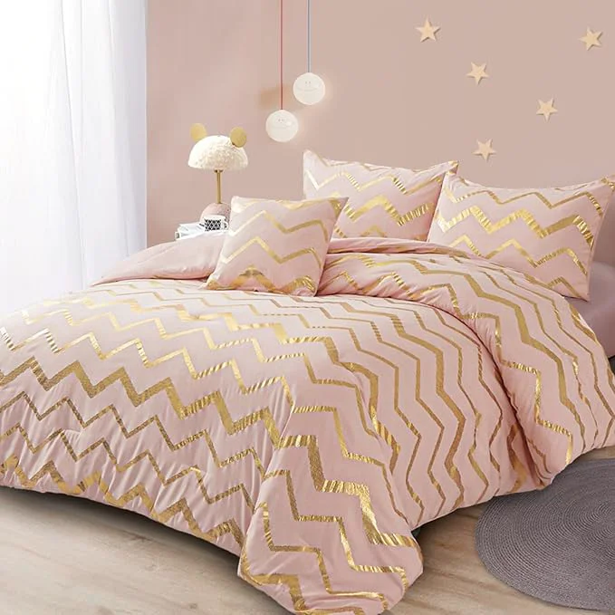 Official Menghomeus Pink Comforter Set Twin Twin XL Size Metallic Blush and Rose Gold Bed Comforter 3 Piece Soft Microfiber Bedding for Teen Girls Women 1 Pillow Sham 1 Decorative Pillow Sham Organic