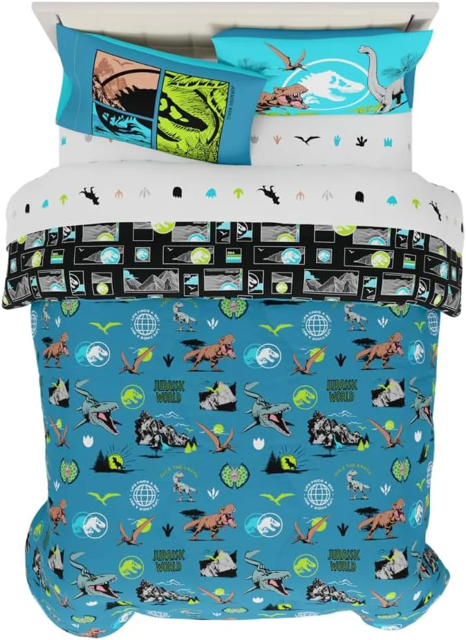 Recyclable Jurassic World Kids Bedding Super Soft Cozy Reversible Microfiber Comforter and Sheet Set with Sham 7 Piece Full Size ly Licensed Product by Franco Efficient
