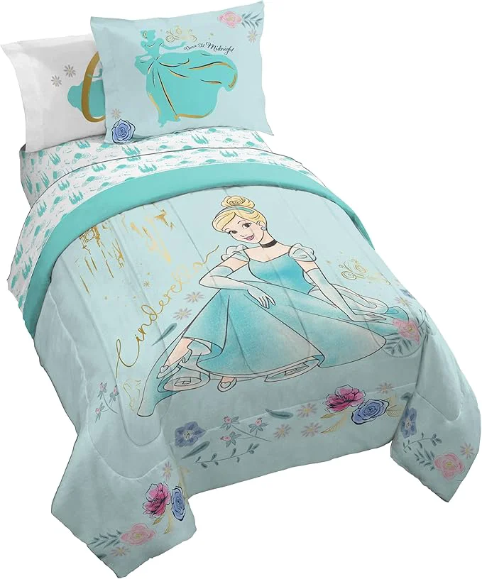 Natural Jay Franco Kids Comforter Set Includes Sheets and Pillow Covers – Soft and Cozy Bed Set for Stylish Room Decor Licensed Bedding Blue – Princess Cinderella 5 Piece Twin Easy-to-Use