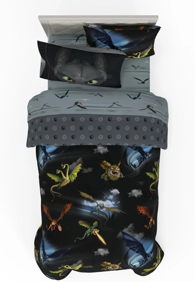 Breathable How to Train Your Dragon Kids Bedding Super Soft amp Cozy Reversible Microfiber Comforter and Sheet Set with Sham 5 Piece Twin Size ly Licensed Product By Franco Relaxed