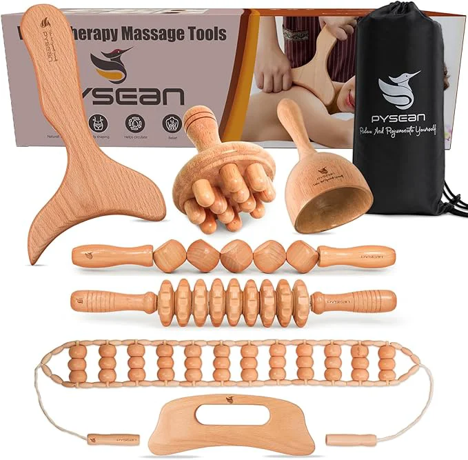 Smooth Wooden Massage Tool Set 7-Piece Body Massage Kit High-Performance
