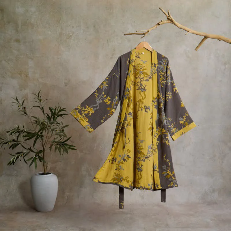 Safe Ownkoti Vintage Floral Leaf Cotton Kimono Robe Prestigious