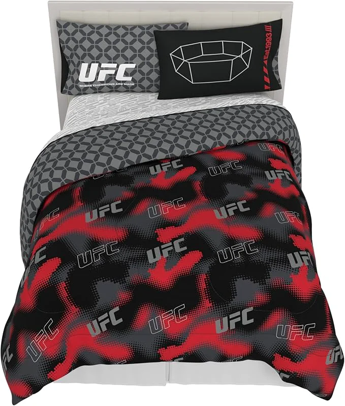 Quality UFC Fight Night Bedding Set Queen Size 7 Piece Set Super Soft Cozy Reversible Comforter and Sheet Set with Sham ly Licensed Product by Franco User-Friendly