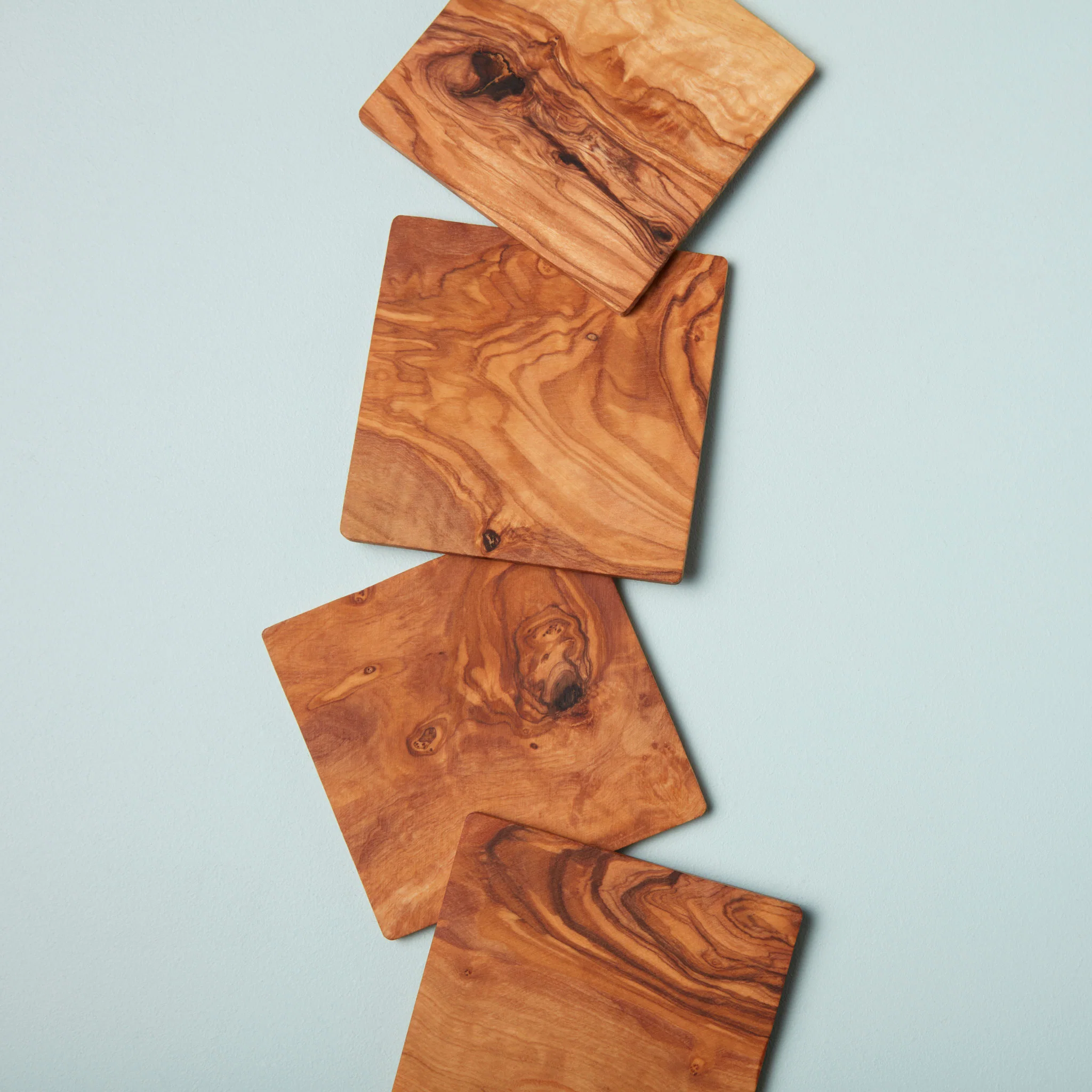 Original Design Olive Wood Square Coasters Set of 4 Unique