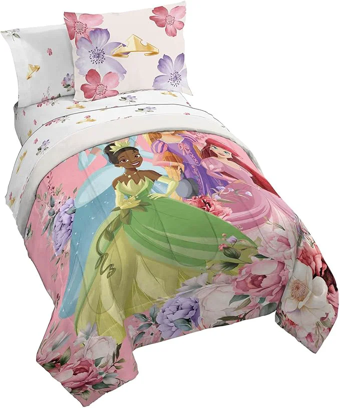 Stylish Jay Franco Disney Princess Full Size Comforter Set – 7 Piece Bedding Includes Sheet Set amp Pillow Covers – Super Soft Cozy Floral Bedding with Cinderella and Ariel Exceptional