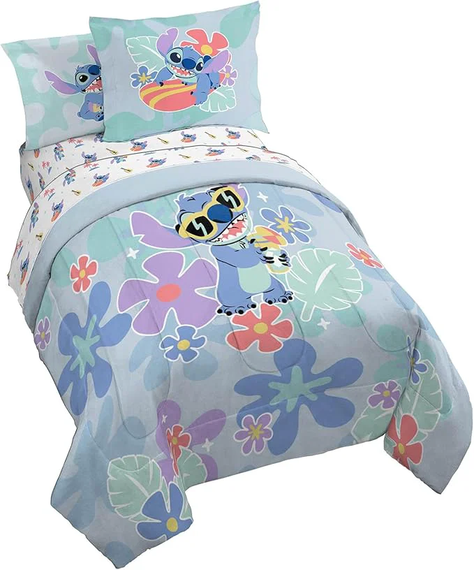 Elegant Jay Franco Disney Lilo and Stitch Twin Size Comforter Set – 5 Piece Bedding Includes Sheet Set amp Pillow Covers – Super Soft Tropical Bedding Quality