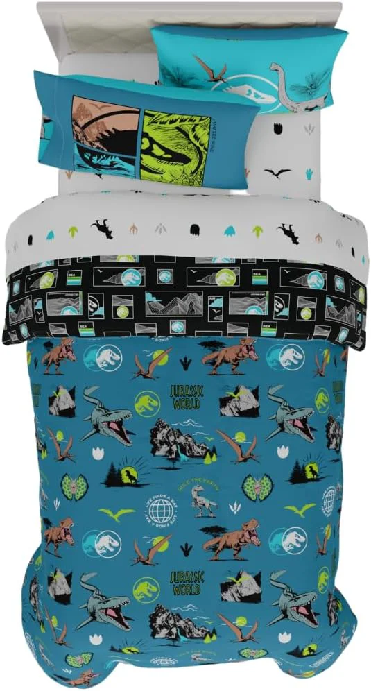 Eco-Friendly Jurassic World Kids Bedding Super Soft Cozy Reversible Microfiber Comforter and Sheet Set with Sham 5 Piece Twin Size ly Licensed Product by Franco Breathable