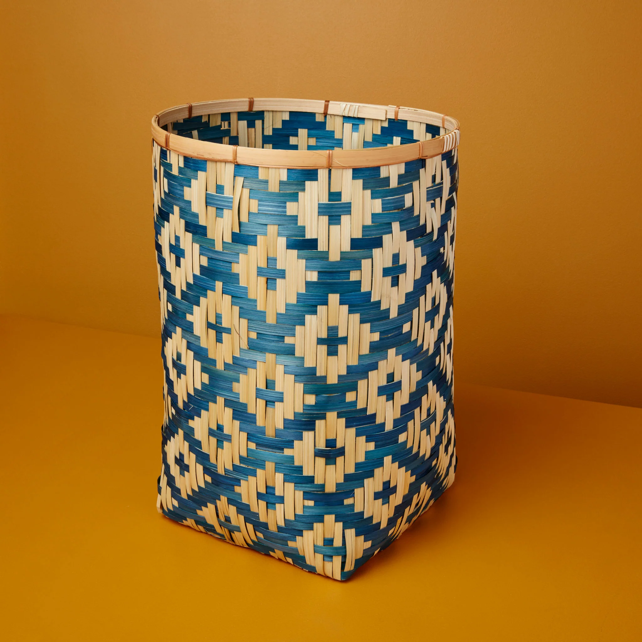 Soft Ikat Large Woven Bamboo Basket Lightweight