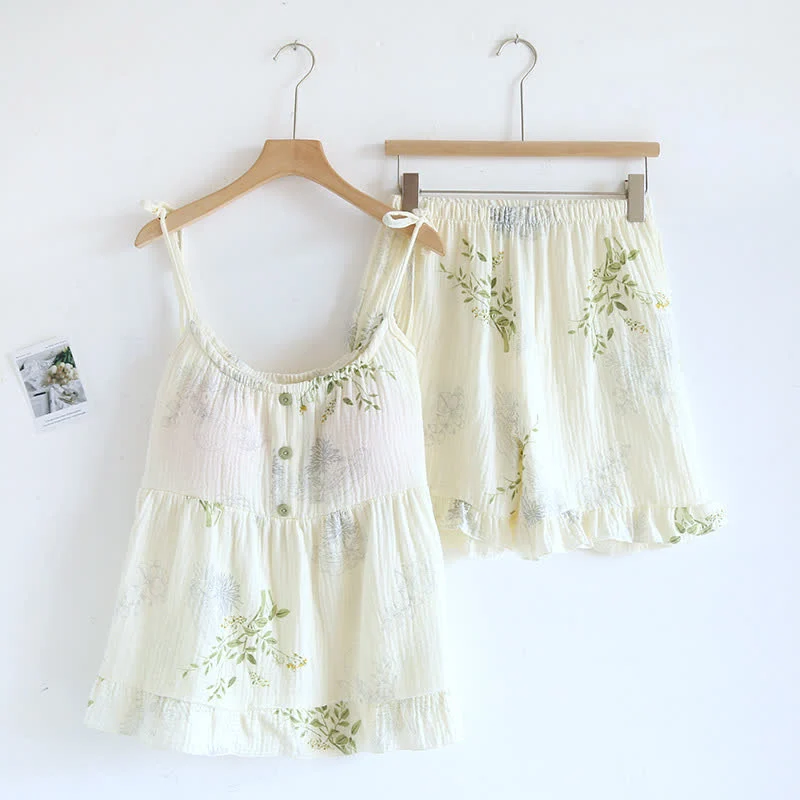 Carefully Designed Ownkoti Leaf Print Camisole Cotton Pajama Set Eco-Friendly