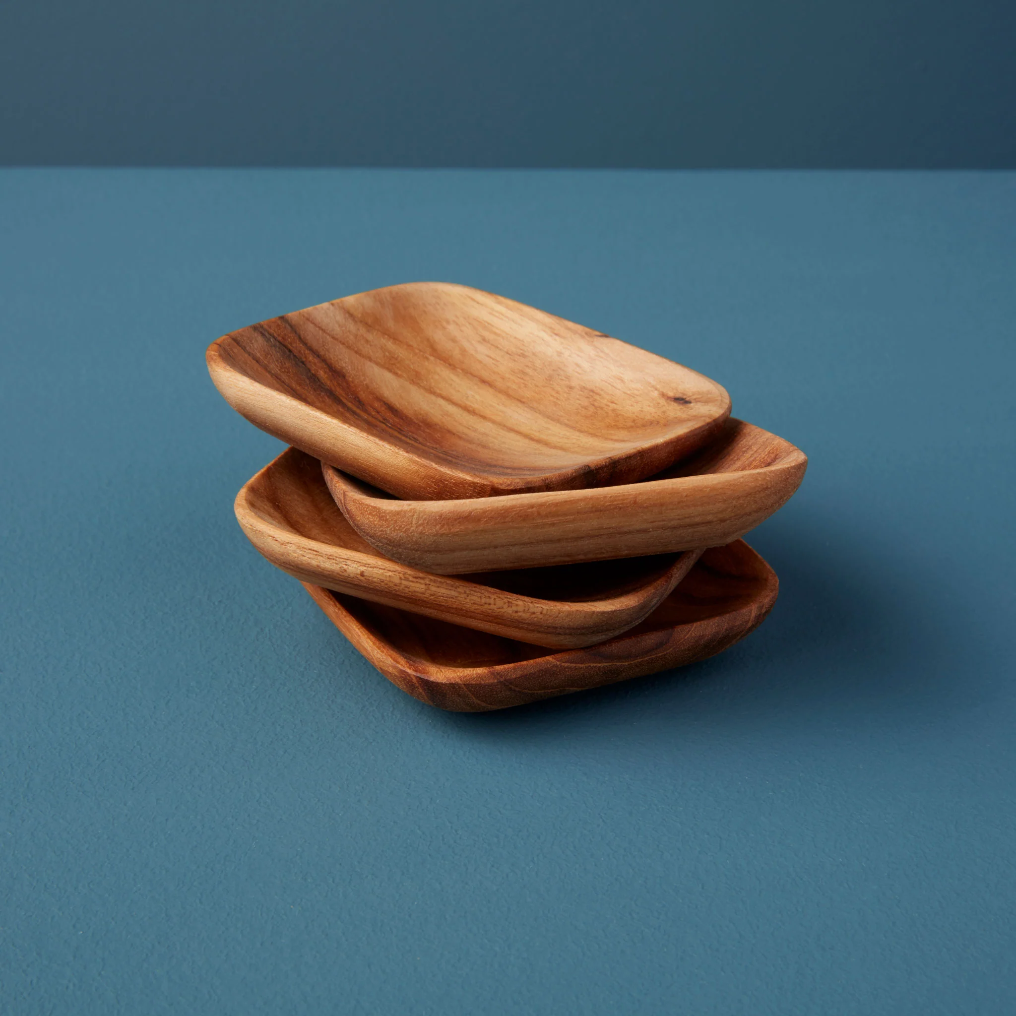 Convenient Teak Square Pinch Bowls Set of 4 Pure