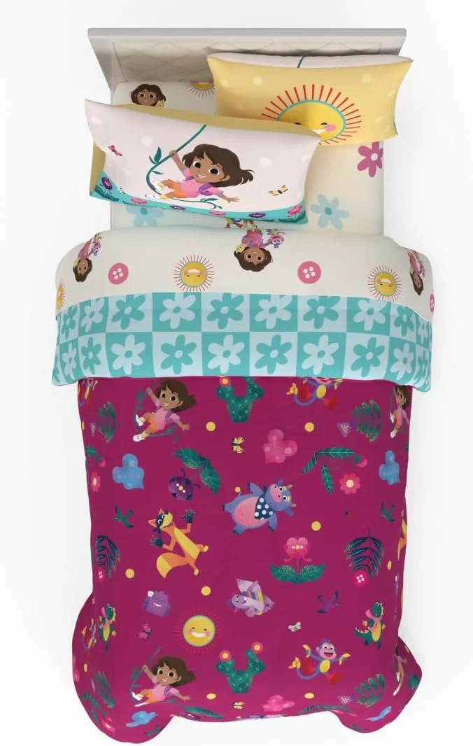 Trusted Dora The Explorer Kids Bedding Set Super Soft amp Cozy Reversible Microfiber Comforter and Sheet Set with Sham 5 Piece Twin Size ly Licensed Product by Franco Expertly Made