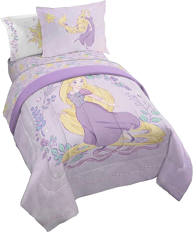 Quality Jay Franco Kids Comforter Set Includes Sheets and Pillow Covers – Soft and Cozy Bed Set for Stylish Room Decor Purple – Disney Princess Rapunzel 5 Piece Twin Size Bedding Efficient