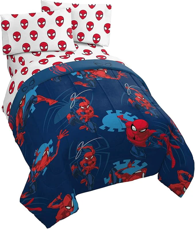 Innovative Jay Franco Marvel Spiderman Spidey Daze 4 Piece Twin Bed Set – Includes Reversible Comforter amp Sheet Set Bedding – Super Soft Fade Resistant Microfiber Marvel Product Comfortable