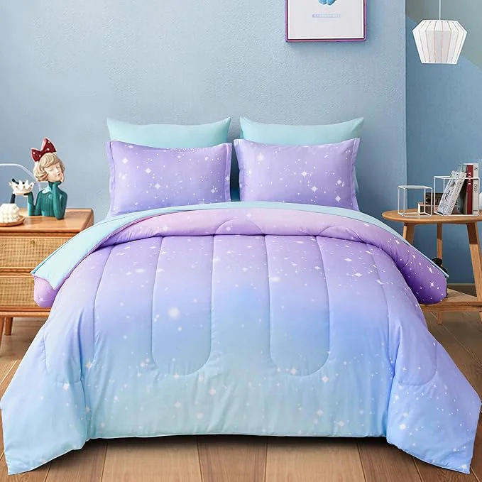 Convenient Drucon Rainbow Kids Comforter Set for Girls 6 Pieces Bed in a Bag Twin Size Ultra Soft Microfiber Bedding Set 1 Comforter 1 Flat Sheet 1 Fitted Sheet 1 Pillow sham 2 Pillowcases Elegant