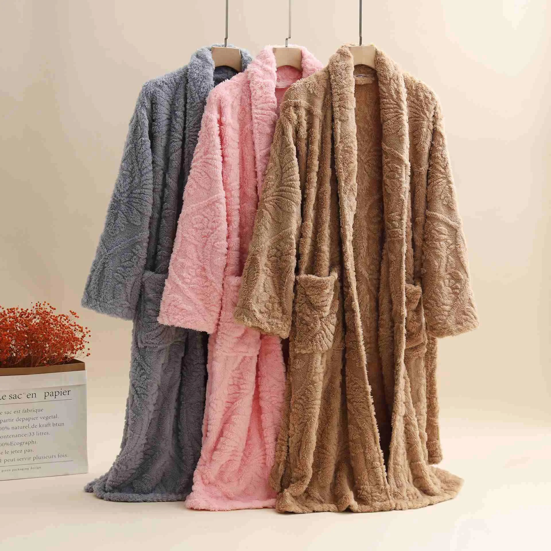 Flexible Ownkoti Unisex Retro Jacquard Plush Warm Bathrobe Specialty