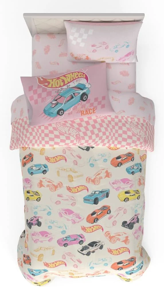 Fashionable Hot Wheels Girls Kids Bedding Super Soft Comforter and Sheet Set with Sham 5 Piece Twin Size ly Licensed Product by Franco Versatile