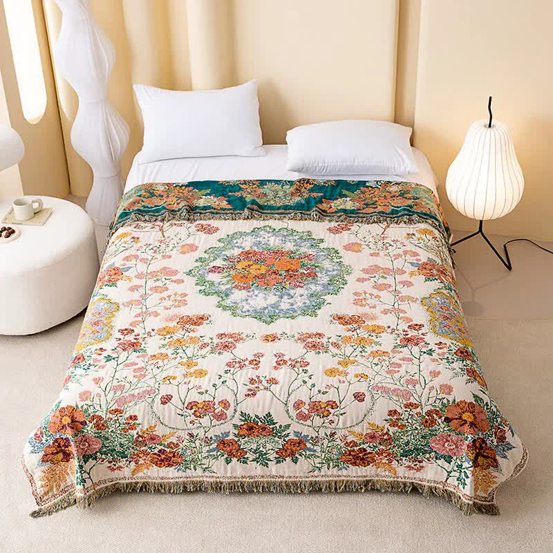 Environmentally Friendly Ownkoti Floral Bouquet Cotton Gauze Tassel Quilt Powerful