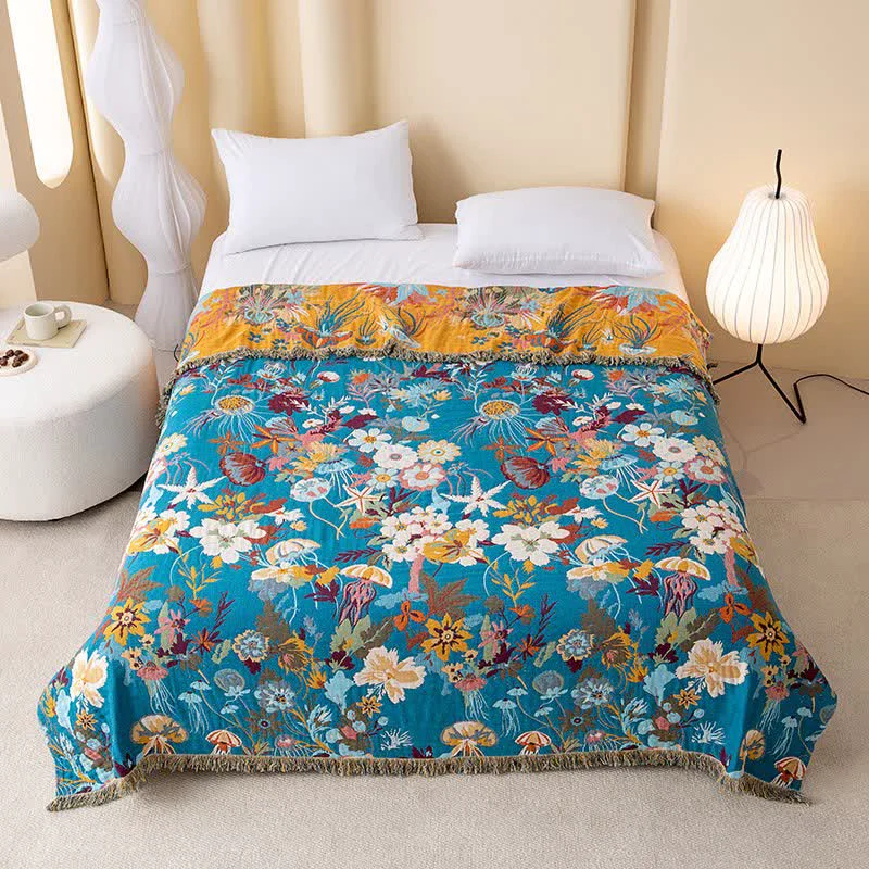 World-Class Ownkoti Whimsical Floral Cotton Gauze Tassel Quilt Casual