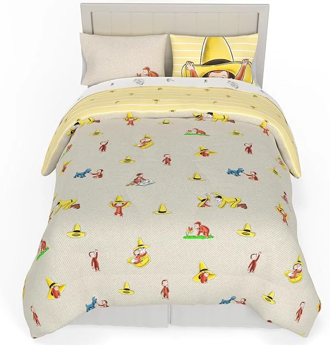 Reliable Curious George Bedding Set Full Size 7 Piece Set Kids Super Soft Cozy Reversible Comforter and Sheet Set with Sham ly Licensed Product by Franco Durable