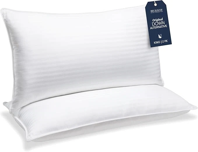 Practical Beckham Hotel Collection Bed Pillows King Size Set of 2 – Down Pillow for Back Stomach or Side Sleepers Green