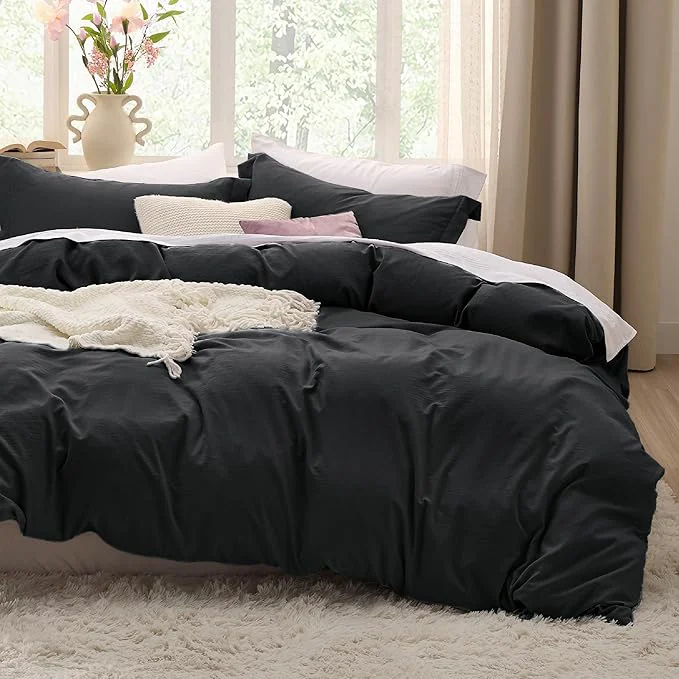 Specialty Bedsure Black Duvet Cover Full Size – 3 Pieces Prewashed Extra Soft Cotton-Like Polyester Bedding Set Includes 1 Duvet Cover 80×90 Inches with Zipper Closure amp 2 Pillow Shams Comforter Not Included Detailed