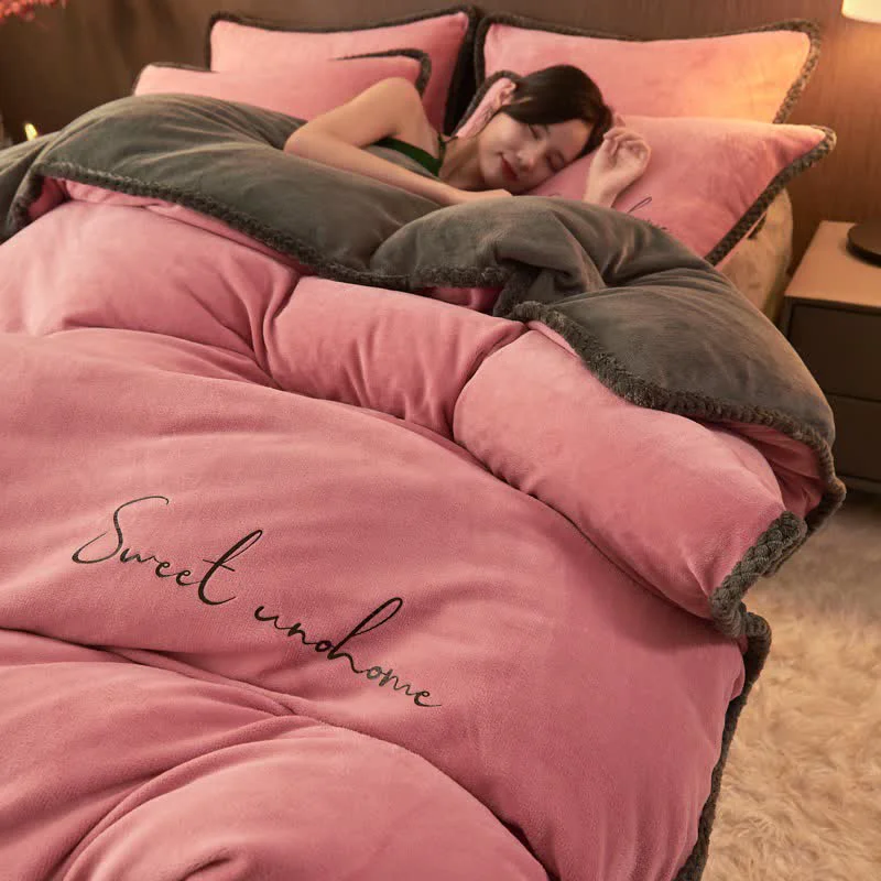 Enhanced Ownkoti Sweet Home Printed Plush Bedding Set 4PCS Selected