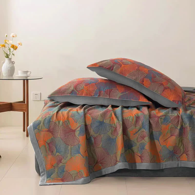 Outstanding Ownkoti Rustic Ginkgo Leaf Cotton Gauze Quilt Excellent
