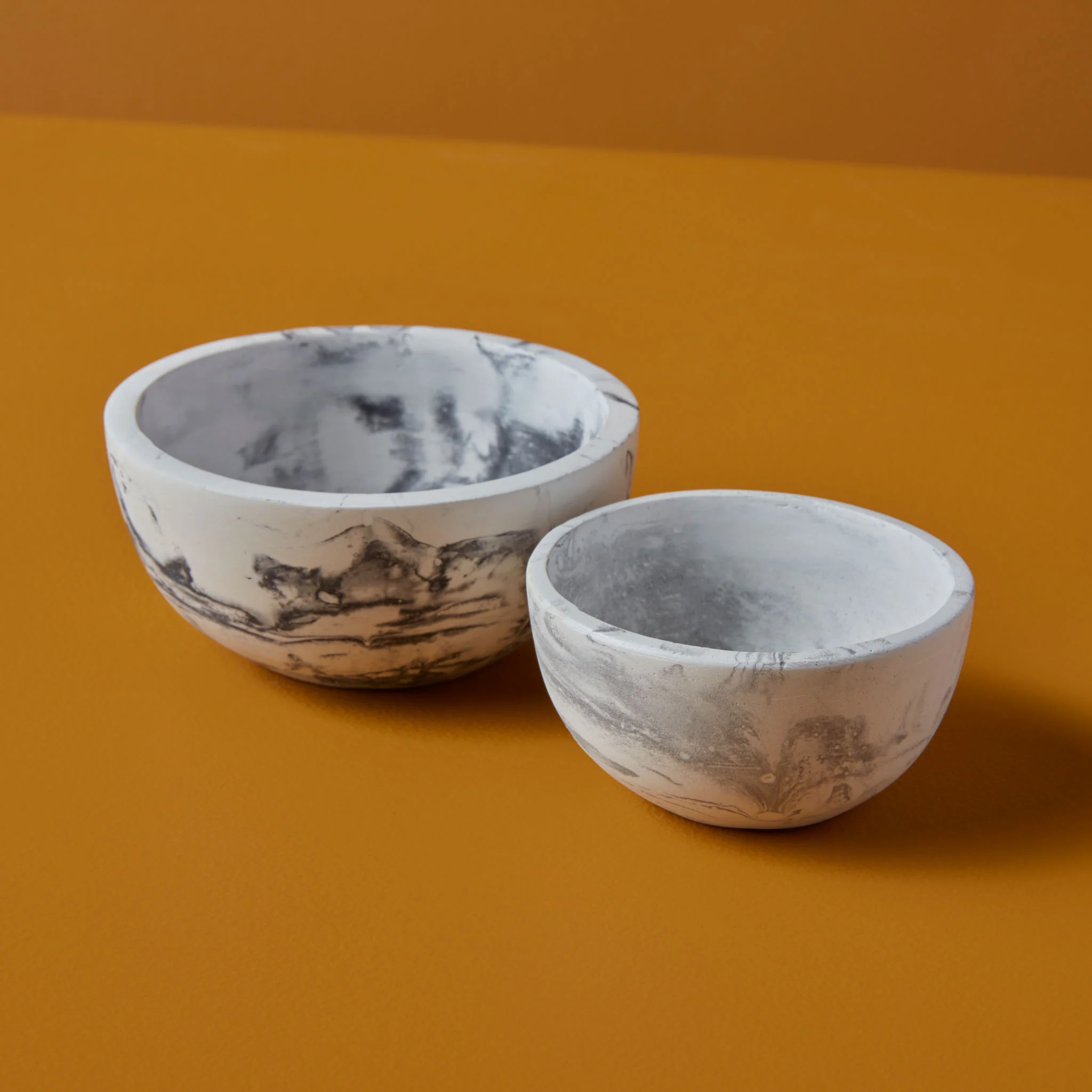 Verified Marbled Cement Nesting Bowls Set of 2 Black Gray Prestigious
