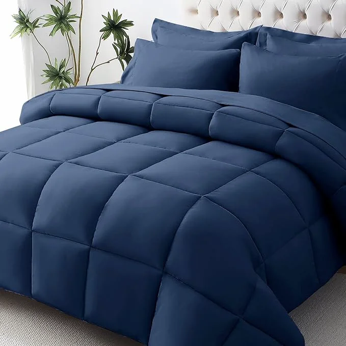 Elite JOLLYVOGUE California King Comforter Set Ultra-Soft Bed in a Bag Cal King Size 7 Pieces Oeko-TEX Bedding Set with Down Comforter Sheets Pillowcases amp Shams Navy Enhanced