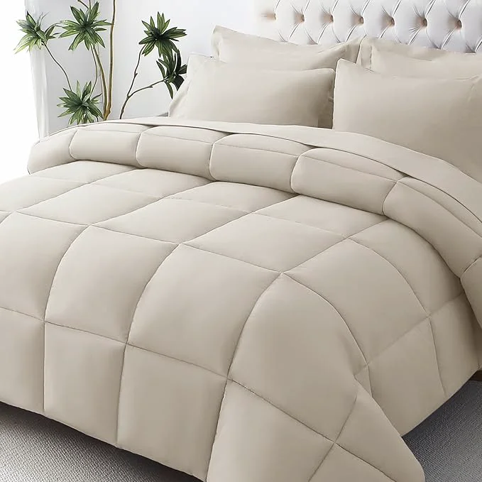 Practical JOLLYVOGUE Twin XL Comforter Set Ultra-Soft Bed in a Bag Twin XL Size 5 Pieces Oeko-TEX Bedding Set with Down Comforter Sheets Pillowcases amp Shams Oatmeal Smooth