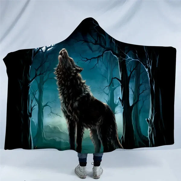 Contemporary Wolf Hooded Blanket Optimized