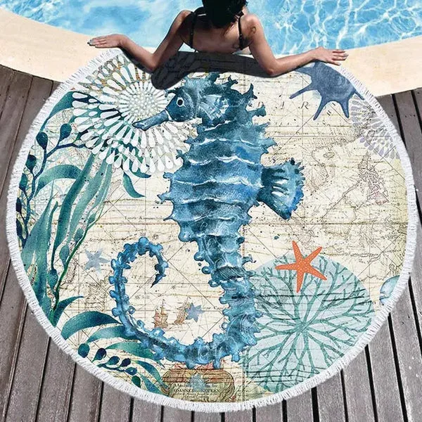Powerful Seahorse Round Towel Fine Crafted