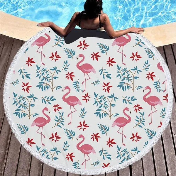 Breathable Flamingo Round Towel Environmentally Friendly